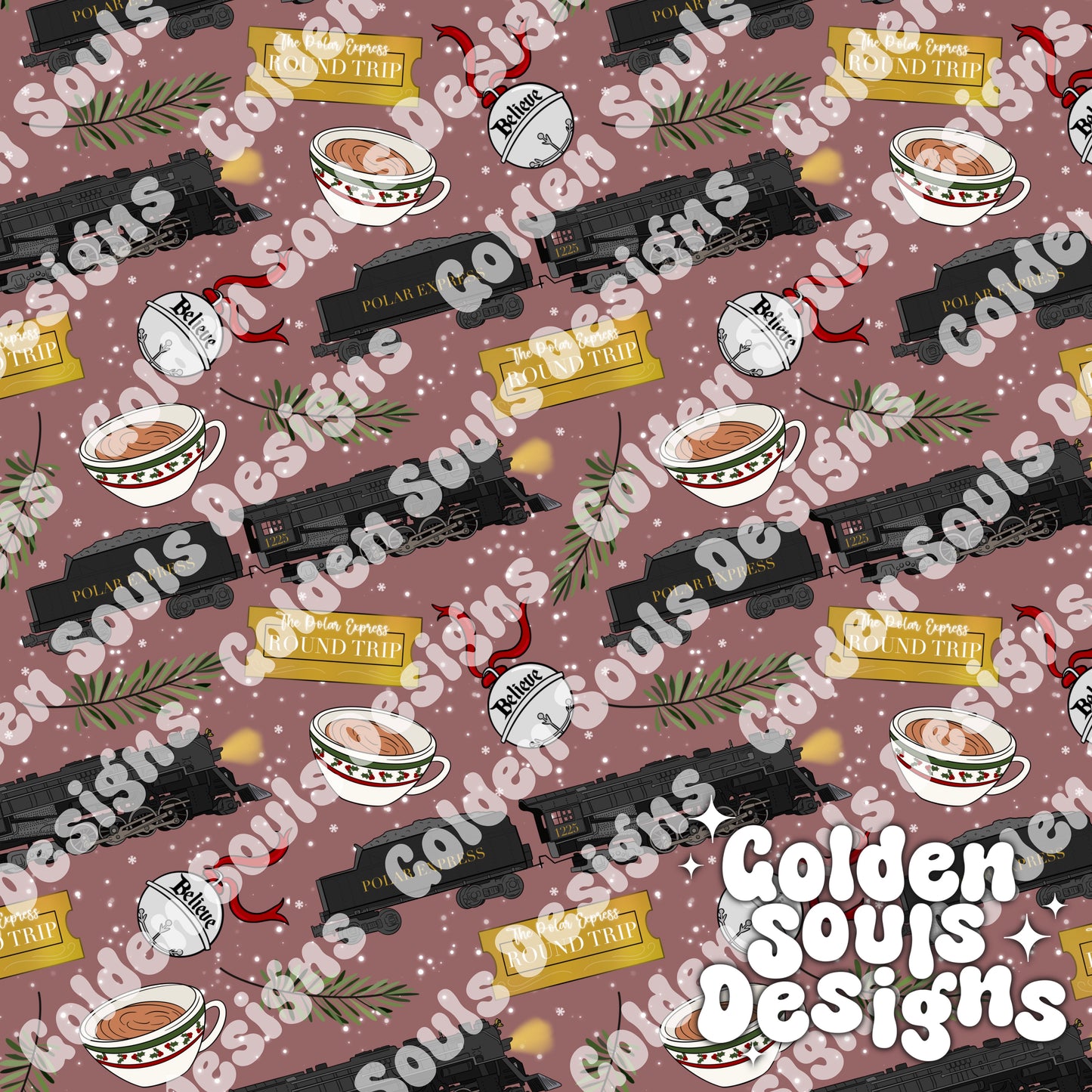 Christmas Trains Mauve
