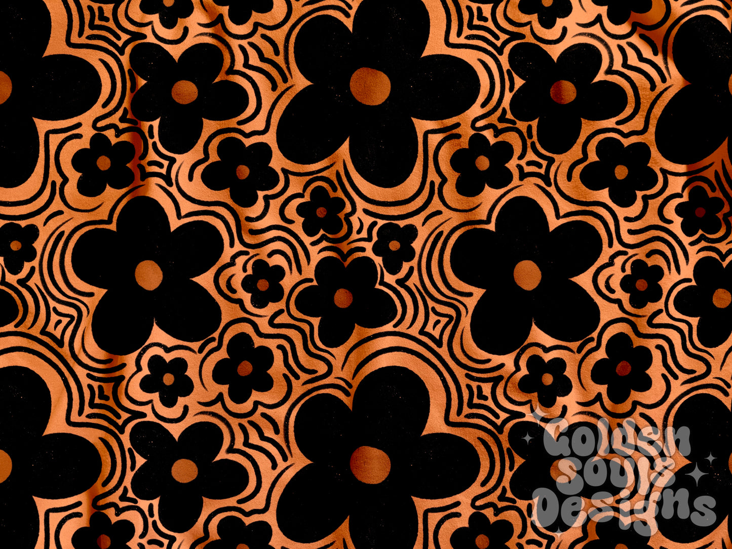 Black on Orange Wavy Floral