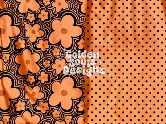 Orange on Black Wavy Floral