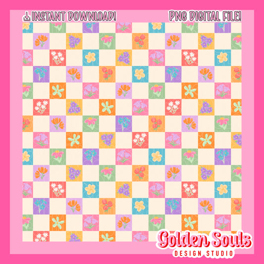 Floral Rainbow Checkers