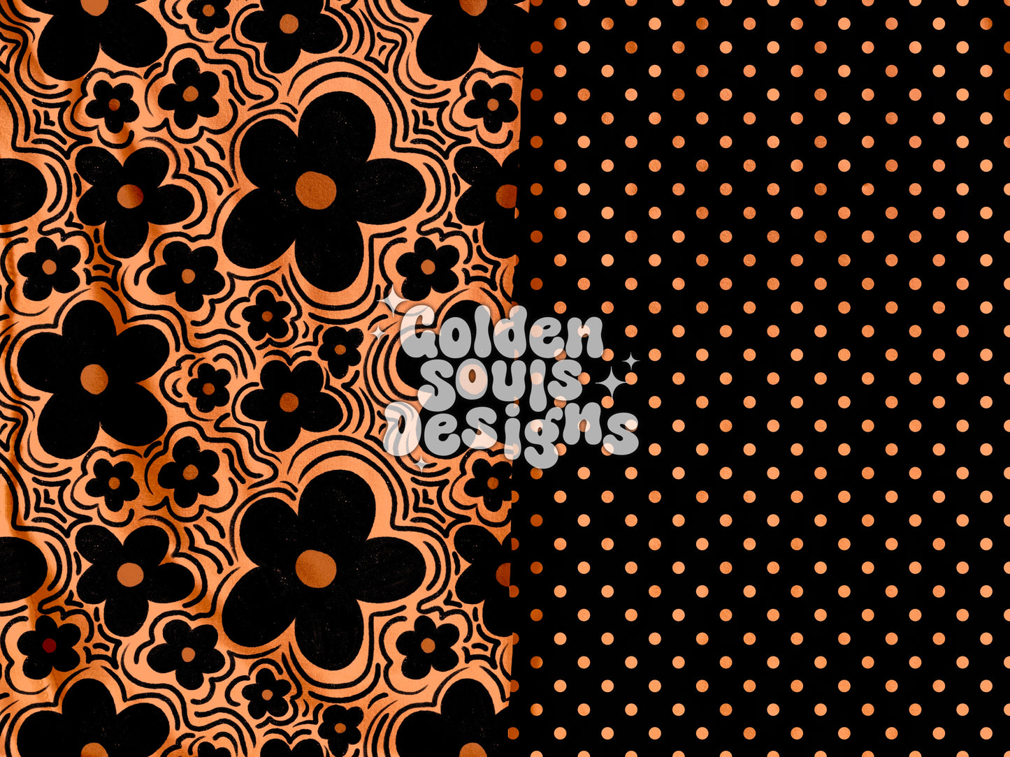 Black on Orange Wavy Floral