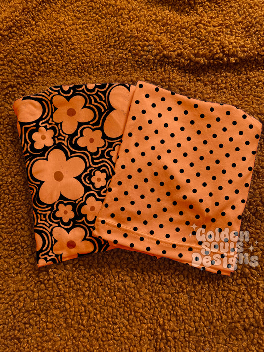 Orange on Black Wavy Floral