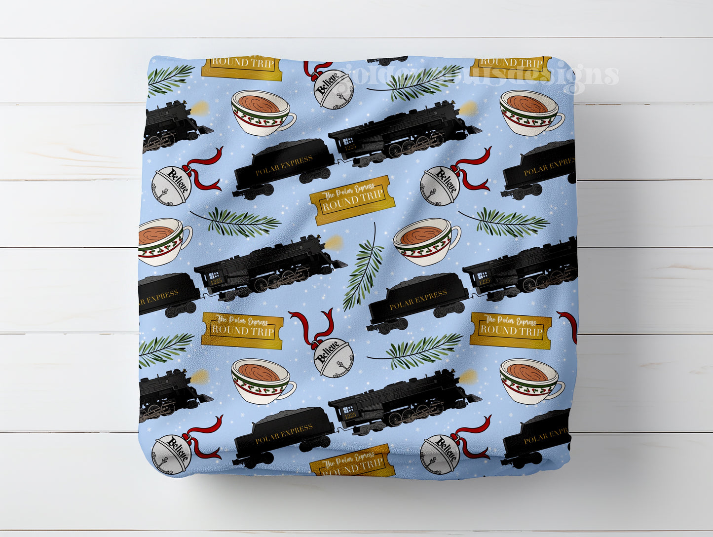 Christmas Trains Light Blue