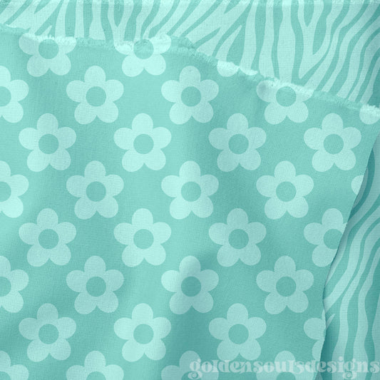 Retro Blue Flowers + Zebra